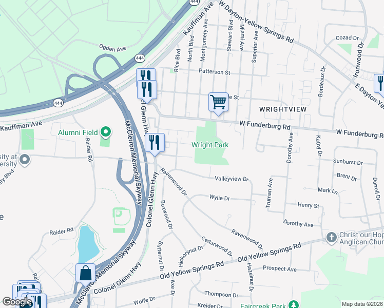 map of restaurants, bars, coffee shops, grocery stores, and more near 531 Daytonia Avenue in Fairborn
