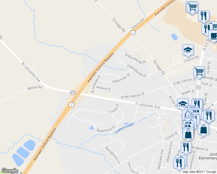 map of restaurants, bars, coffee shops, grocery stores, and more near 113 Midland Drive in Oxford