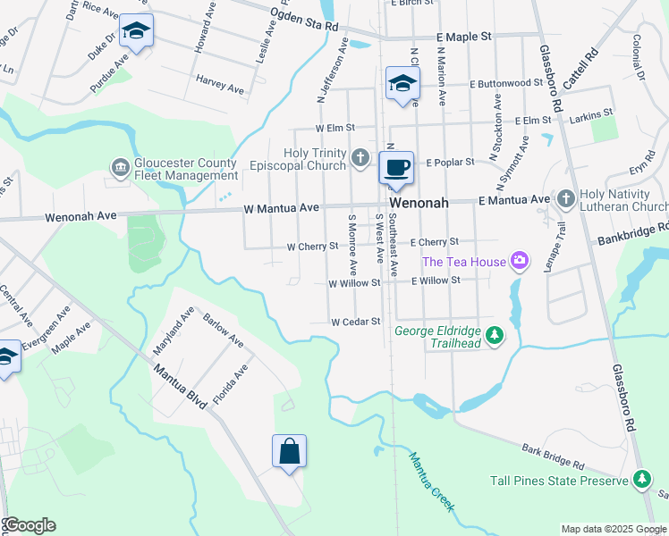 map of restaurants, bars, coffee shops, grocery stores, and more near 105 South Jefferson Avenue in Wenonah
