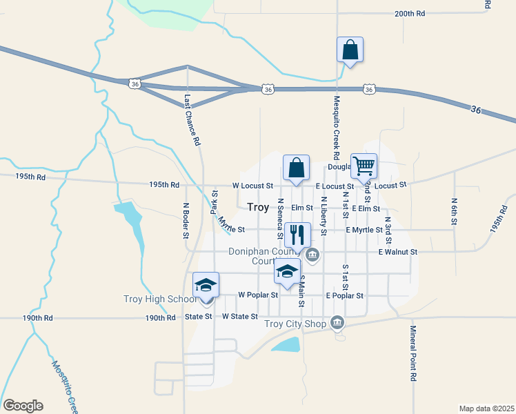 map of restaurants, bars, coffee shops, grocery stores, and more near in Troy