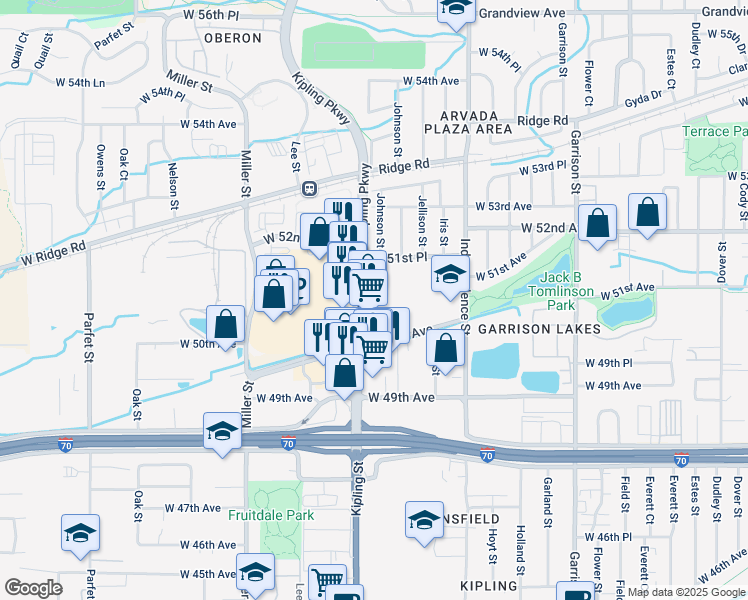 map of restaurants, bars, coffee shops, grocery stores, and more near 5050 Kipling Street in Wheat Ridge