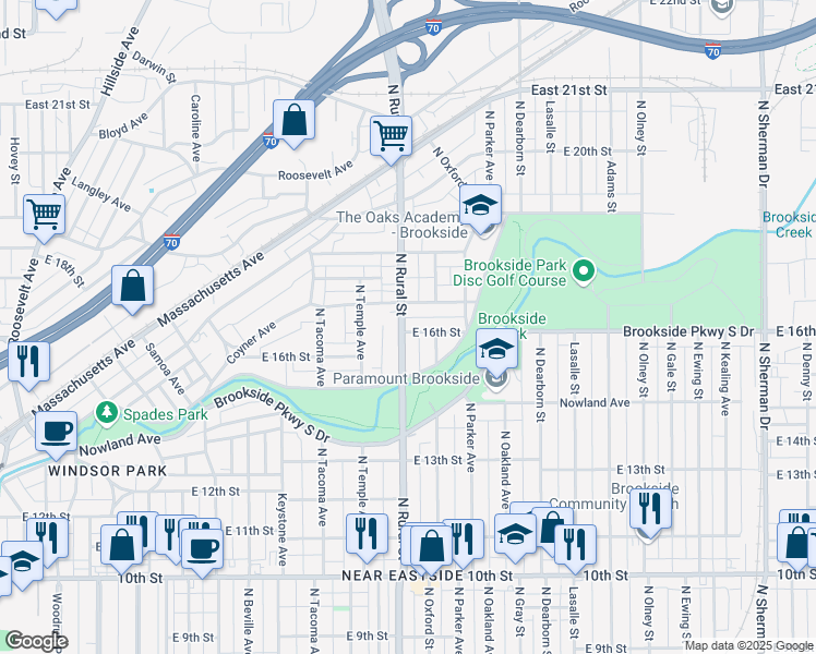 map of restaurants, bars, coffee shops, grocery stores, and more near 1603 North Rural Street in Indianapolis