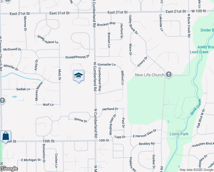 map of restaurants, bars, coffee shops, grocery stores, and more near 1519 Warren Lake Court in Indianapolis