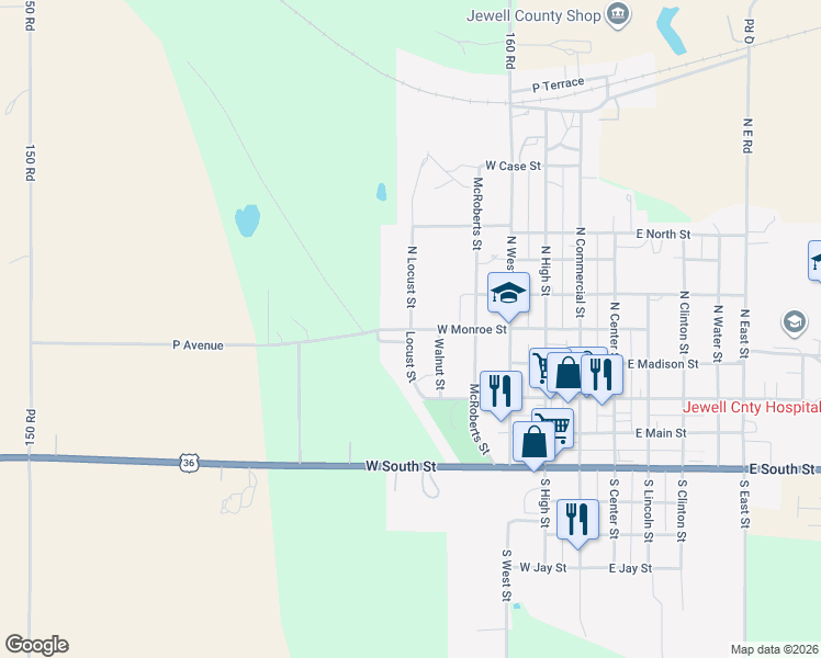 map of restaurants, bars, coffee shops, grocery stores, and more near 601 West Monroe Street in Mankato