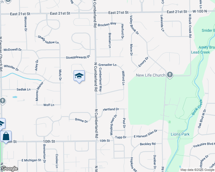 map of restaurants, bars, coffee shops, grocery stores, and more near 1519 Warren Lake Court in Indianapolis