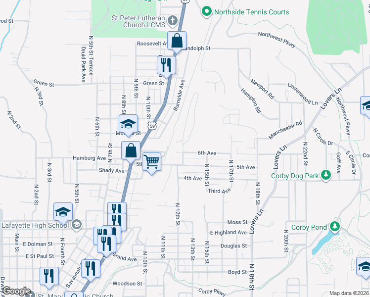 map of restaurants, bars, coffee shops, grocery stores, and more near 1201 6th Avenue in Saint Joseph