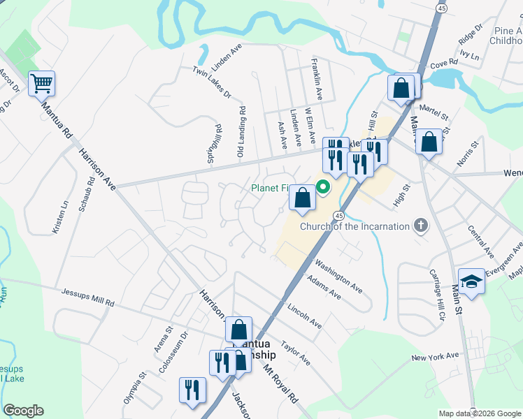map of restaurants, bars, coffee shops, grocery stores, and more near 1374 Tristram Circle in Gloucester County