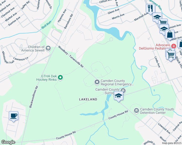 map of restaurants, bars, coffee shops, grocery stores, and more near 20 South Woodbury Turnersville Road in Gloucester Township
