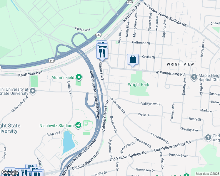 map of restaurants, bars, coffee shops, grocery stores, and more near 1976 Zimmerman Road in Fairborn