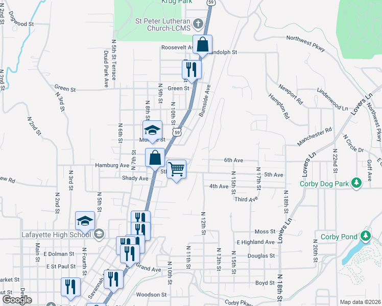 map of restaurants, bars, coffee shops, grocery stores, and more near 1019 6th Avenue in Saint Joseph
