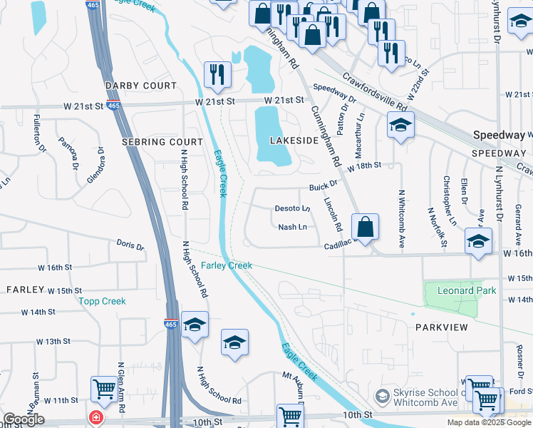 map of restaurants, bars, coffee shops, grocery stores, and more near 5941 Nash Lane in Speedway