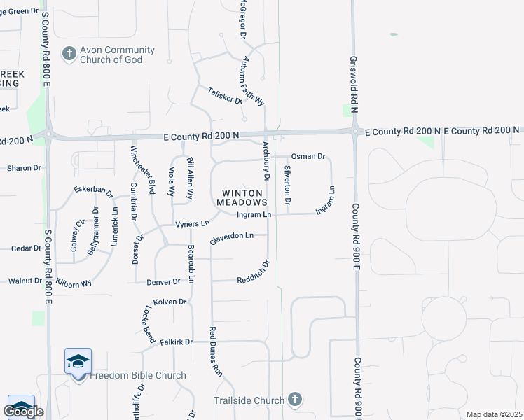 map of restaurants, bars, coffee shops, grocery stores, and more near 1755 Oconnor Court in Avon