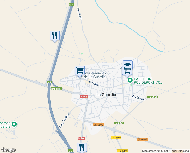 map of restaurants, bars, coffee shops, grocery stores, and more near 18 Calle Guillermo Cabeza in La Guardia