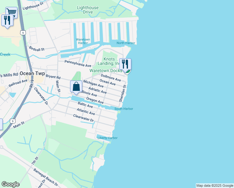 map of restaurants, bars, coffee shops, grocery stores, and more near 109 Adriatic Ave in Ocean Township