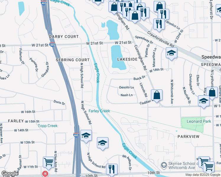 map of restaurants, bars, coffee shops, grocery stores, and more near 5941 Nash Lane in Speedway