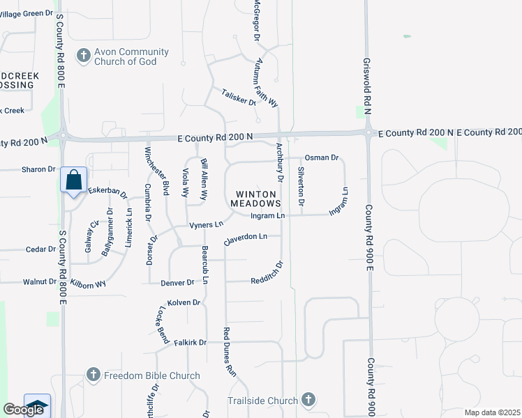 map of restaurants, bars, coffee shops, grocery stores, and more near 1755 Oconnor Court in Avon