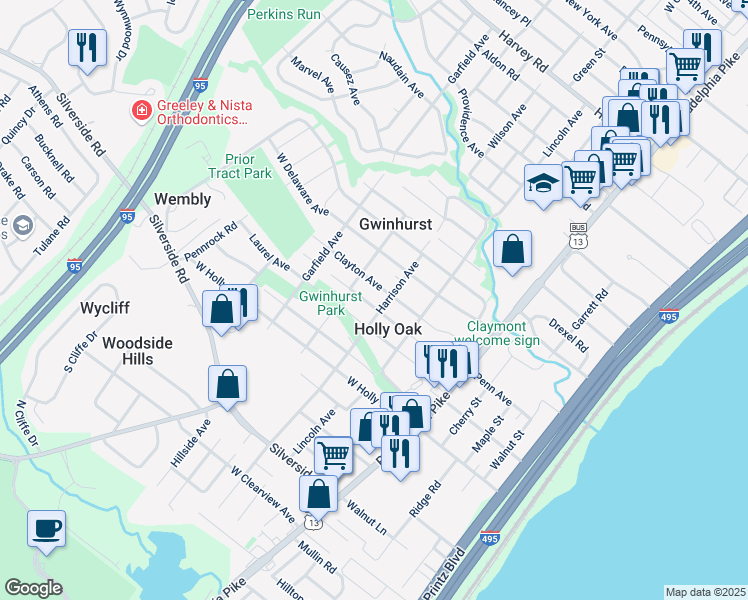 map of restaurants, bars, coffee shops, grocery stores, and more near 200 Odessa Avenue in Wilmington