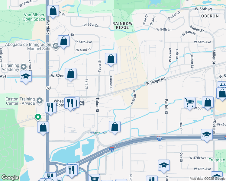 map of restaurants, bars, coffee shops, grocery stores, and more near 5075 Simms Place in Wheat Ridge