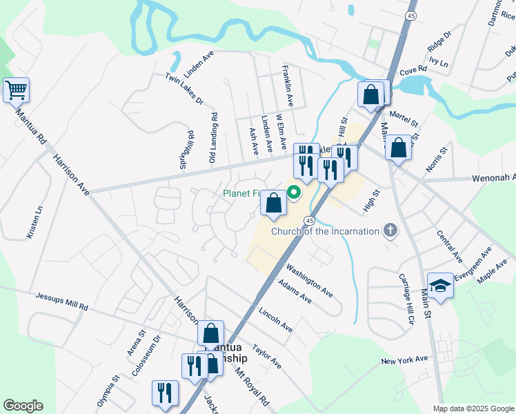 map of restaurants, bars, coffee shops, grocery stores, and more near 1234 Tristram Cir in Mantua