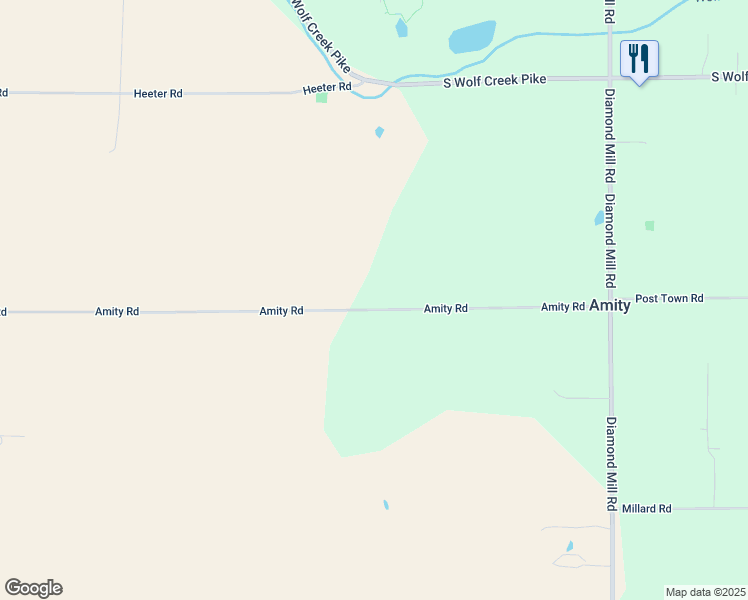 map of restaurants, bars, coffee shops, grocery stores, and more near 10517 Amity Road in Brookville