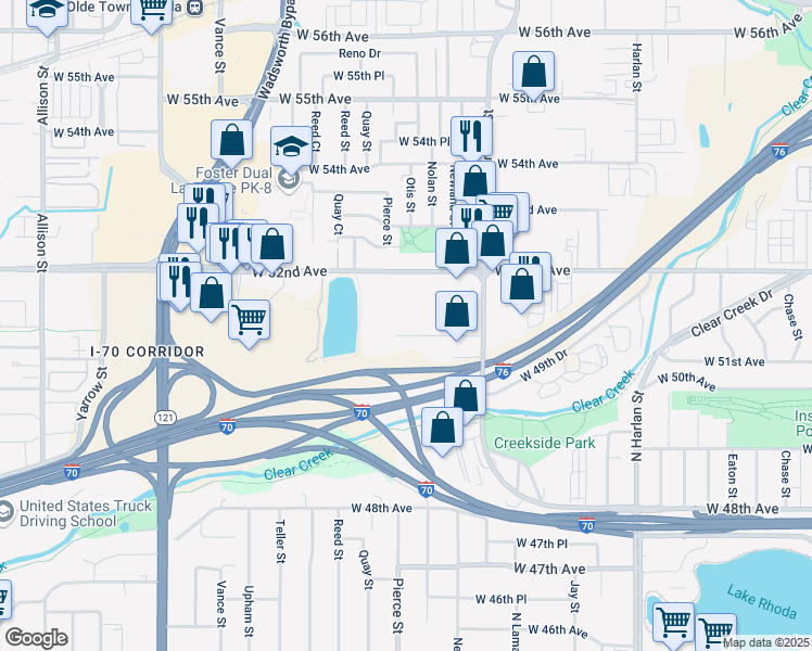 map of restaurants, bars, coffee shops, grocery stores, and more near 6792 West 51st Avenue in Arvada