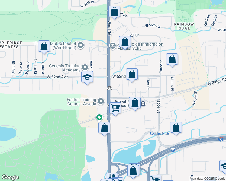 map of restaurants, bars, coffee shops, grocery stores, and more near 5074 Ward Road in Wheat Ridge
