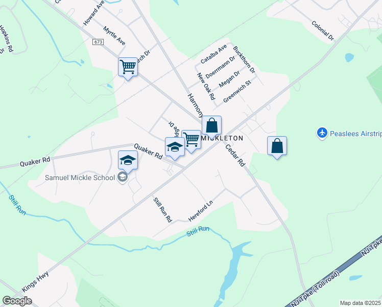 map of restaurants, bars, coffee shops, grocery stores, and more near 519 Kings Highway in Mickleton