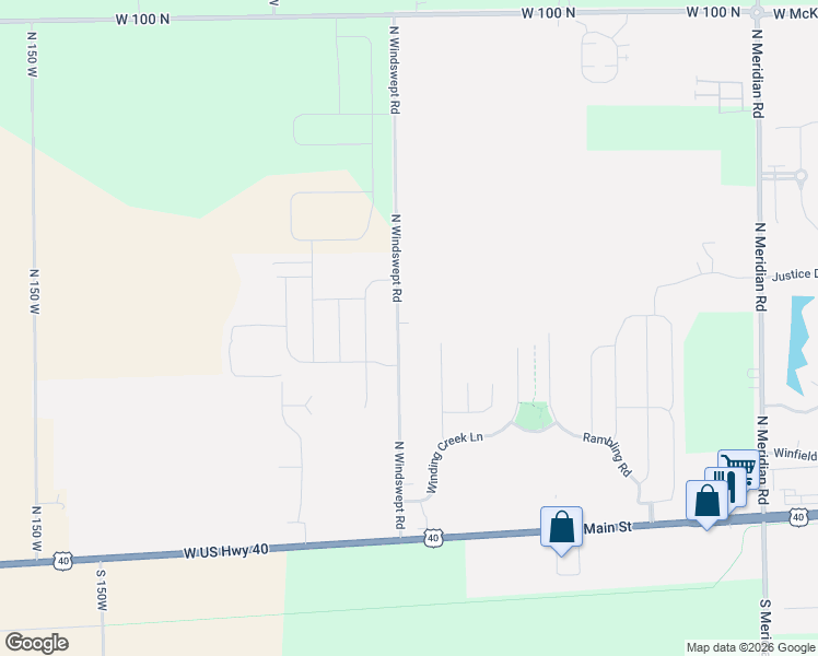 map of restaurants, bars, coffee shops, grocery stores, and more near 313 North Windswept Road in Greenfield