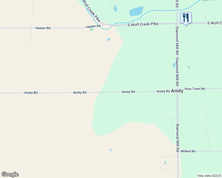 map of restaurants, bars, coffee shops, grocery stores, and more near 10517 Amity Road in Brookville