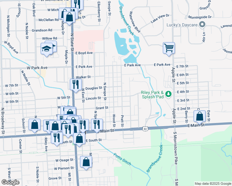 map of restaurants, bars, coffee shops, grocery stores, and more near 330 Wood Street in Greenfield