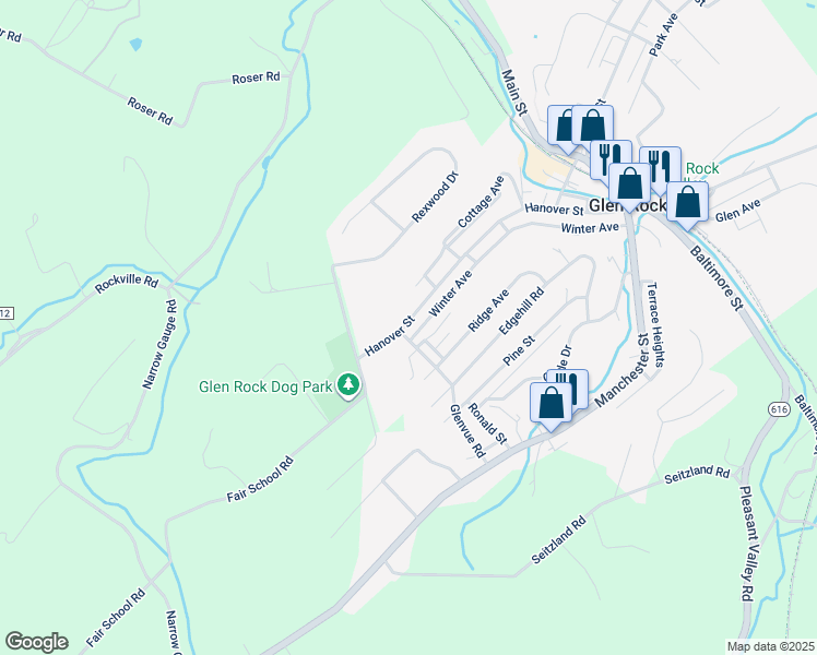 map of restaurants, bars, coffee shops, grocery stores, and more near 250 Hanover Street in Glen Rock