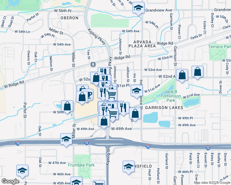 map of restaurants, bars, coffee shops, grocery stores, and more near 5050 Kipling Street in Wheat Ridge