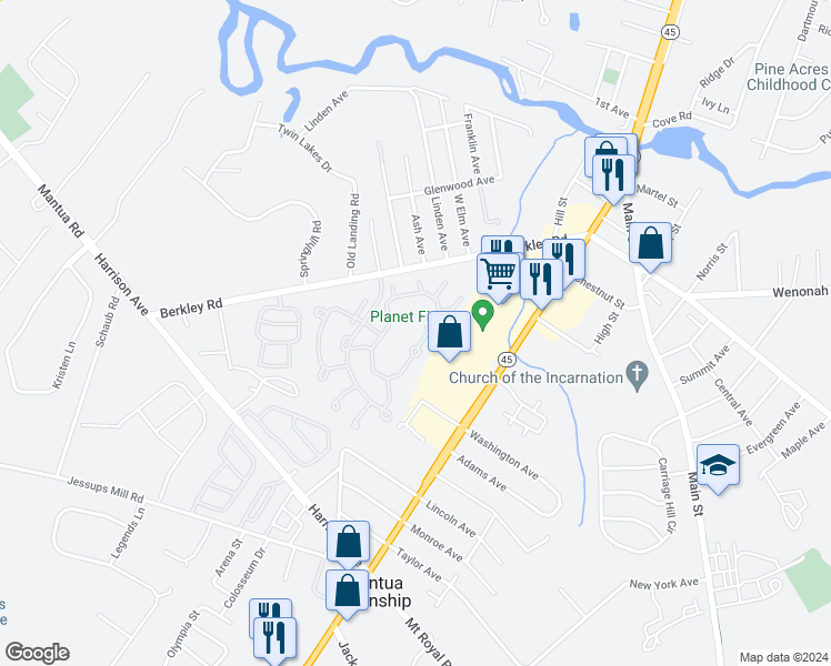 map of restaurants, bars, coffee shops, grocery stores, and more near 1236 Tristram Circle in Gloucester County
