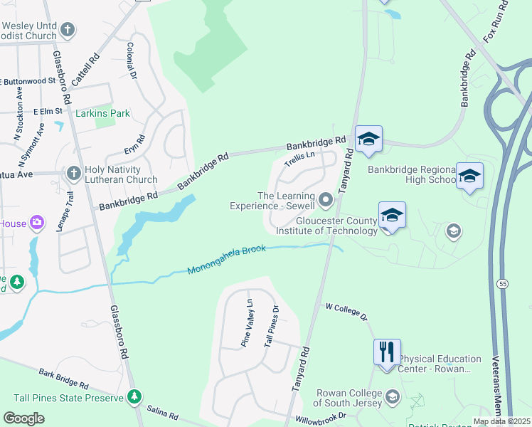 map of restaurants, bars, coffee shops, grocery stores, and more near 145 Trellis Lane in Deptford