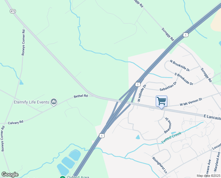 map of restaurants, bars, coffee shops, grocery stores, and more near 219 Lancaster Pike in Oxford