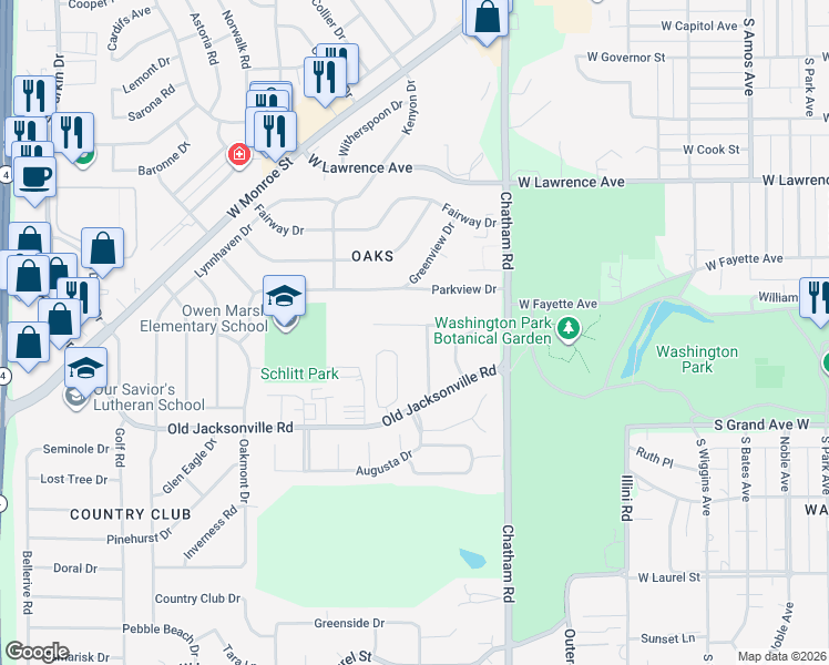 map of restaurants, bars, coffee shops, grocery stores, and more near 29 Lambert Lane in Springfield