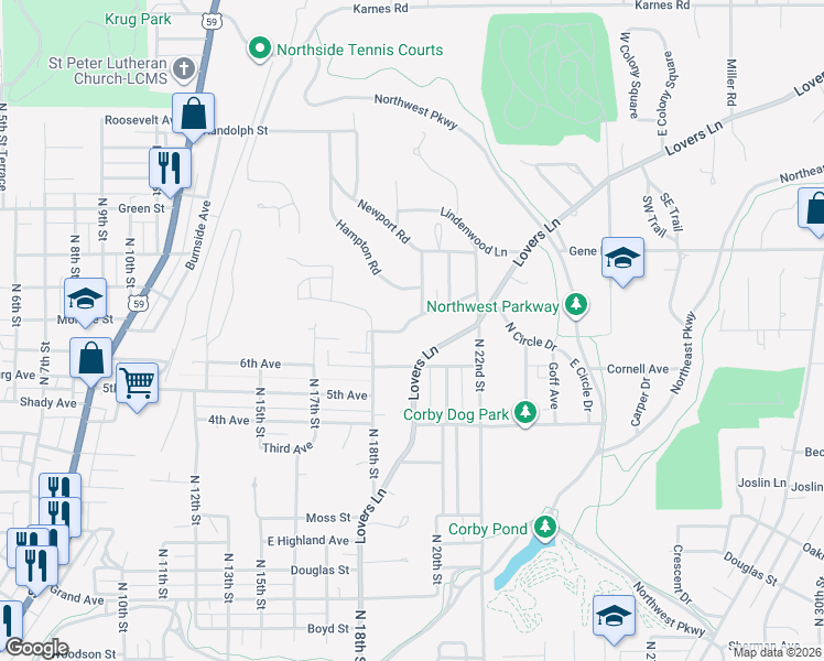 map of restaurants, bars, coffee shops, grocery stores, and more near 1911 6th Avenue in Saint Joseph