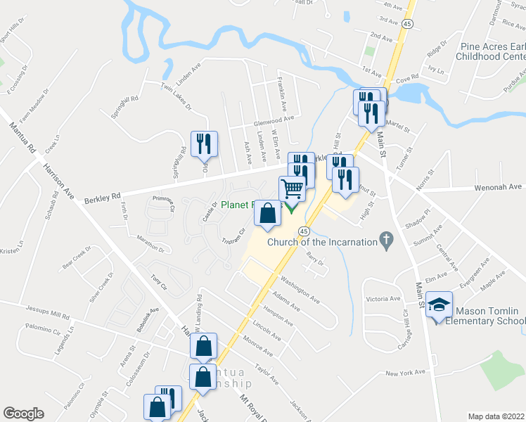 map of restaurants, bars, coffee shops, grocery stores, and more near 1220 Tristram Circle in Mantua Township