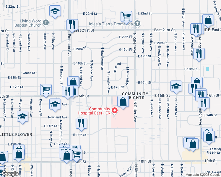 map of restaurants, bars, coffee shops, grocery stores, and more near in Indianapolis