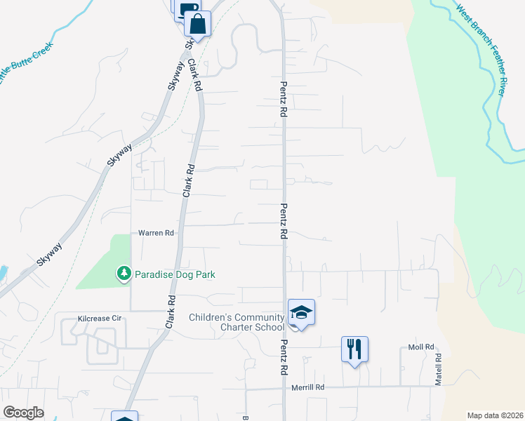 map of restaurants, bars, coffee shops, grocery stores, and more near 1674 Sweetbriar Lane in Paradise