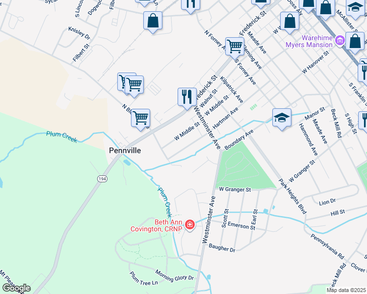map of restaurants, bars, coffee shops, grocery stores, and more near 831 Hartman Avenue in Hanover