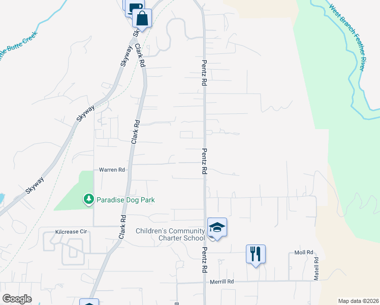 map of restaurants, bars, coffee shops, grocery stores, and more near 1674 Sweetbriar Lane in Paradise