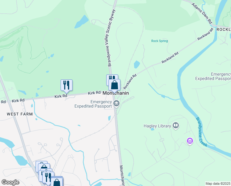 map of restaurants, bars, coffee shops, grocery stores, and more near in Montchanin