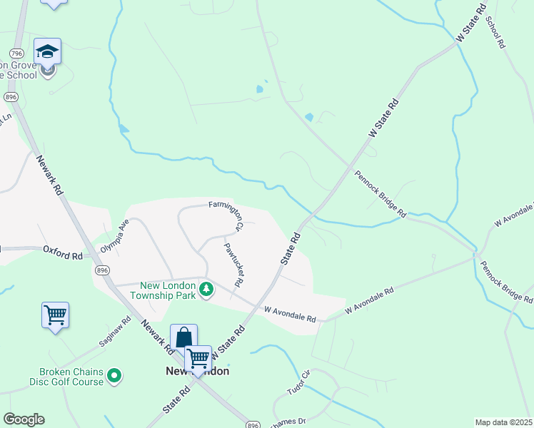 map of restaurants, bars, coffee shops, grocery stores, and more near 844 State Road in West Grove