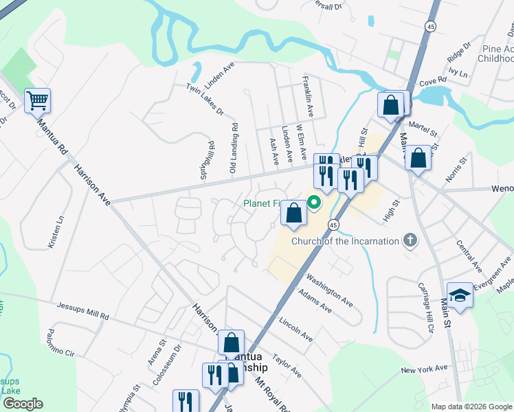 map of restaurants, bars, coffee shops, grocery stores, and more near 1066 Tristram Circle in Mantua Township