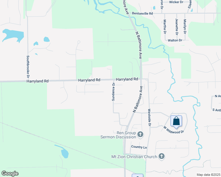 map of restaurants, bars, coffee shops, grocery stores, and more near 4001-4067 Harryland Road in Mount Zion