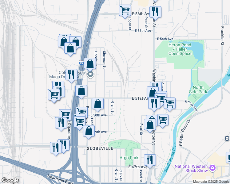 map of restaurants, bars, coffee shops, grocery stores, and more near 383a Vista Avenue in Denver