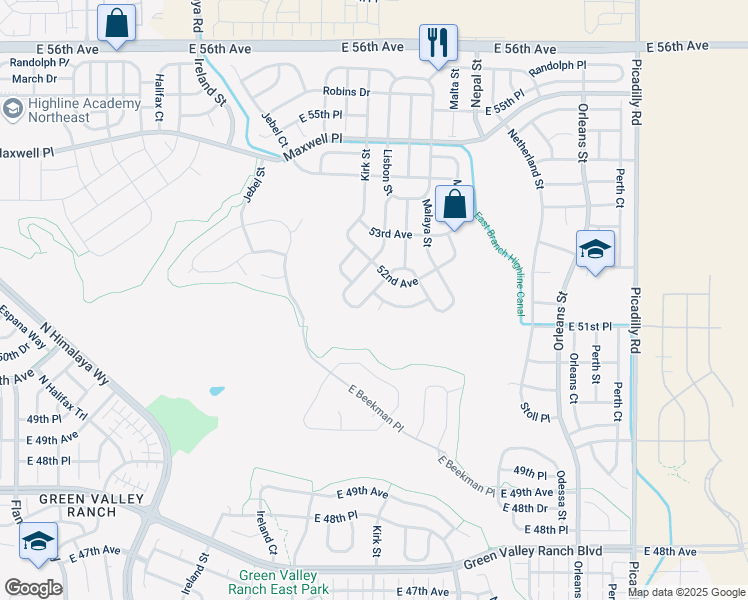 map of restaurants, bars, coffee shops, grocery stores, and more near 5156 Lisbon Street in Denver