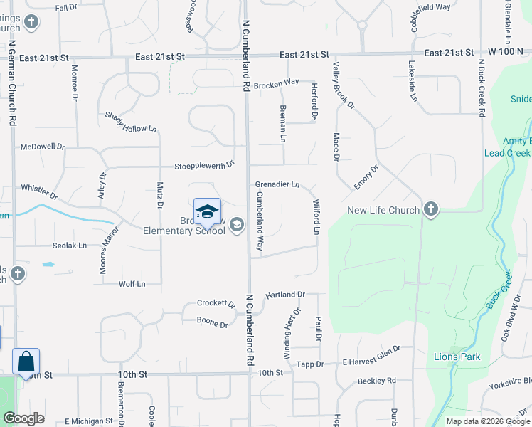 map of restaurants, bars, coffee shops, grocery stores, and more near 1619 Cumberland Way in Indianapolis