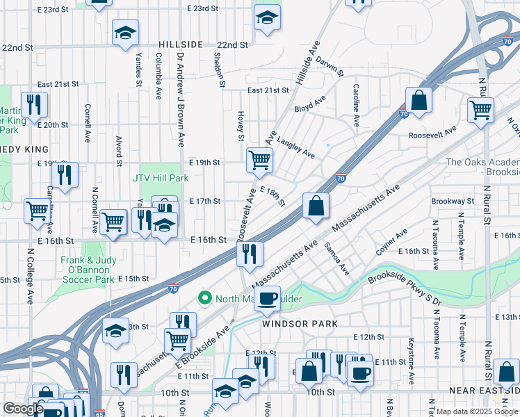 map of restaurants, bars, coffee shops, grocery stores, and more near 1730 Ingram Street in Indianapolis